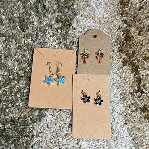 HANDMADE Earring Set of 3 Pair ~ Starfish, Palm Tree & Hawaiian Flower Earrings